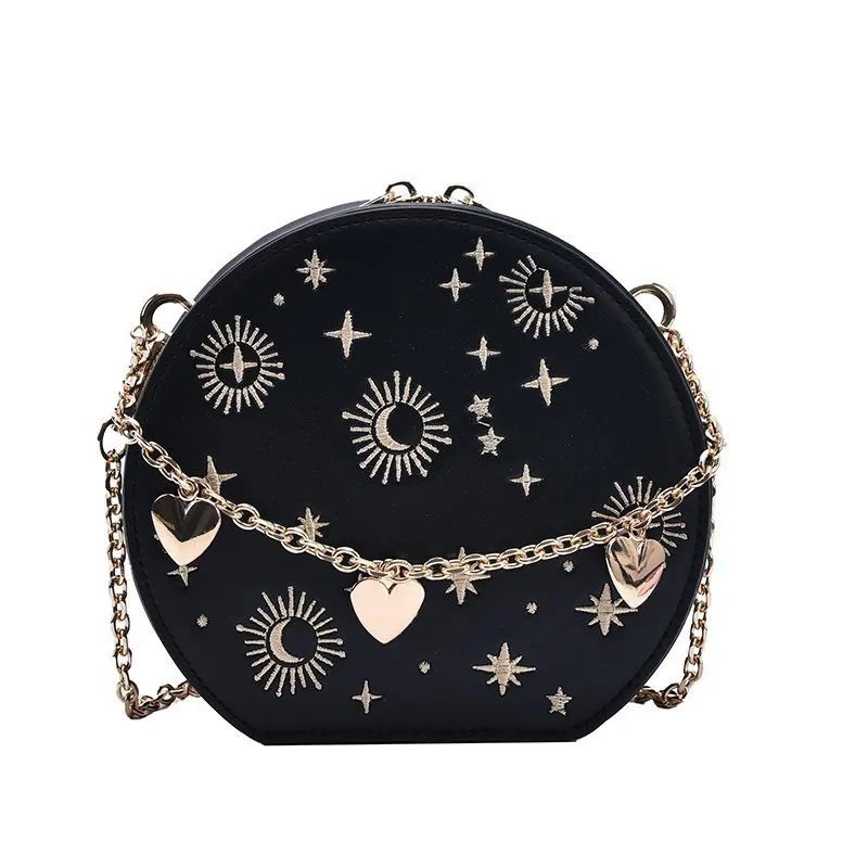 

Moon Design Casual Crossbody Bags Srar Print Women Cute Bag Exquisite Chain Strap Round Shape Ladies Women Fashion Shoulder Bag