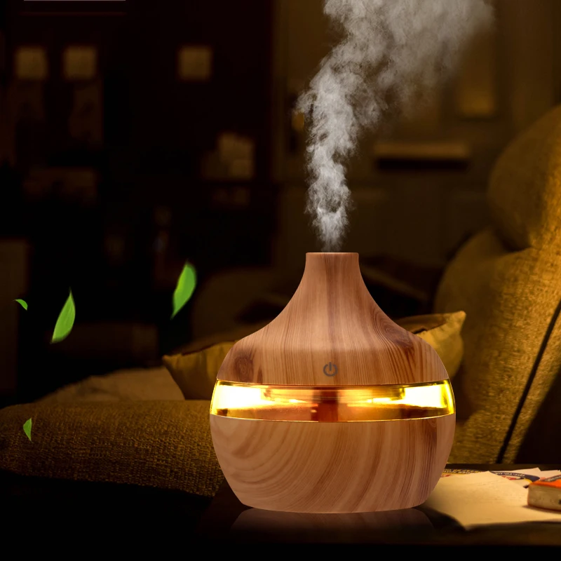 

Electric Air Humidifier Essential Aroma Oil Diffuser Ultrasonic Wood Grain Humidifier USB Mini Mist Maker LED Light