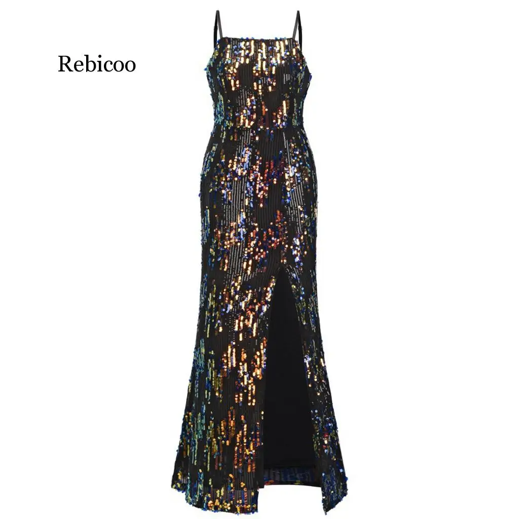 

Женское платье на бретелях без рукавов, облегающее платье с блестками, платье с открытой вилкой, сарафан принцессы