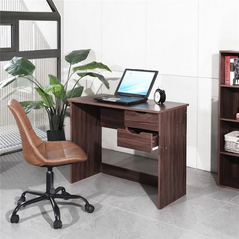

Стол компьютерный письменный учебный с 2 боковыми ящиками, классический стол для дома и офиса, стол для ноутбука из коричневого дерева
