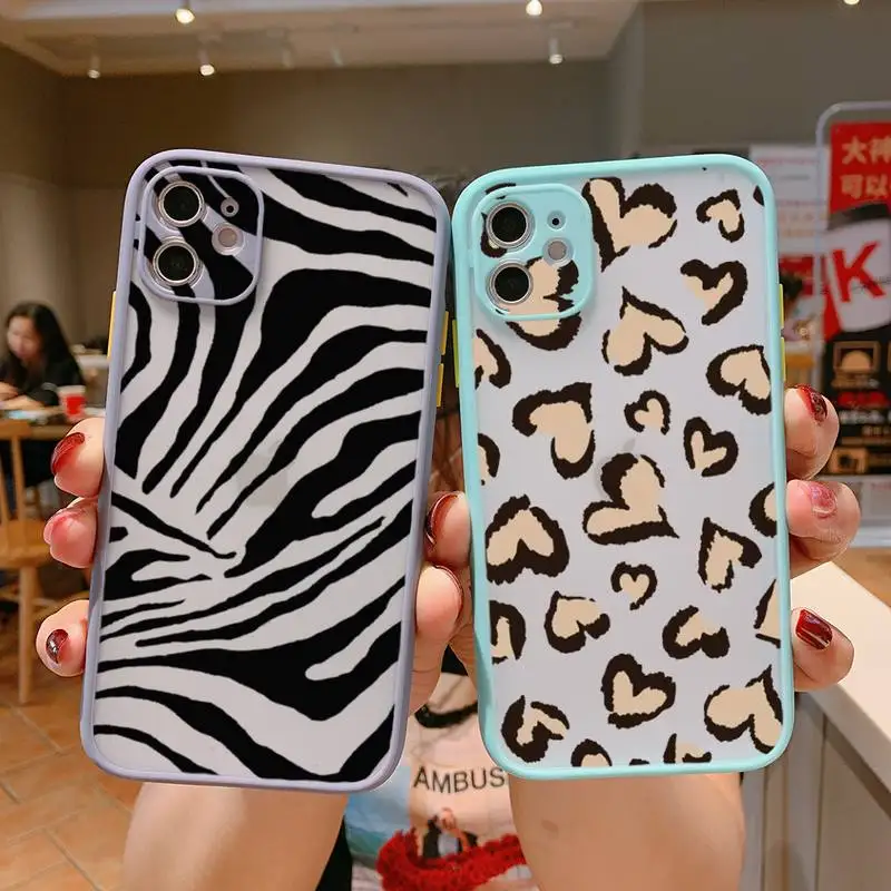 

Leopard Cow Zebra Stripe Aesthetics Phone Case For iPhone 13 12 11 Mini Pro XR XS Max 7 8 Plus X Matte transparent Gray Cover