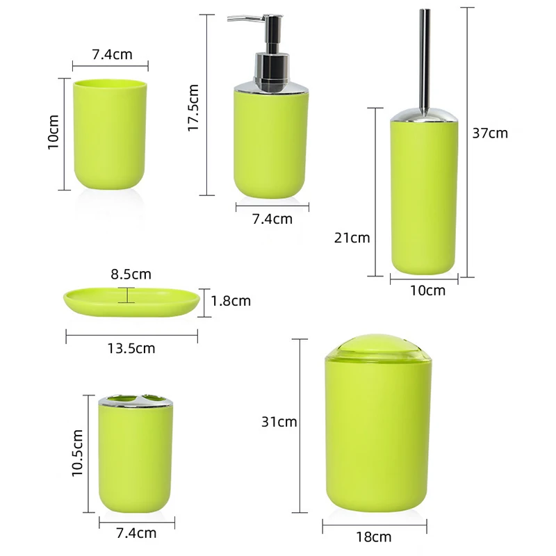

6Pcs Bathroom Accessories Set Toothbrush Holder Cup Soap Dispenser Dish Toilet Brush Trash Can Plastic Tumbler Cup Washroom Tool