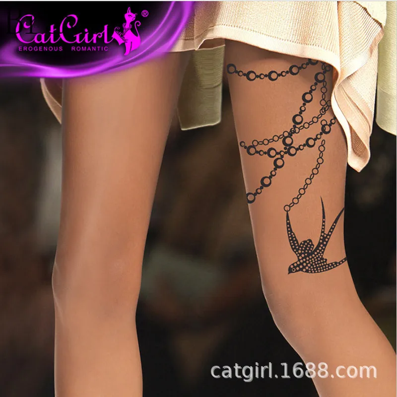 Чулки с рисунком колготки Летние татуировки чулки японские поддельные бедра