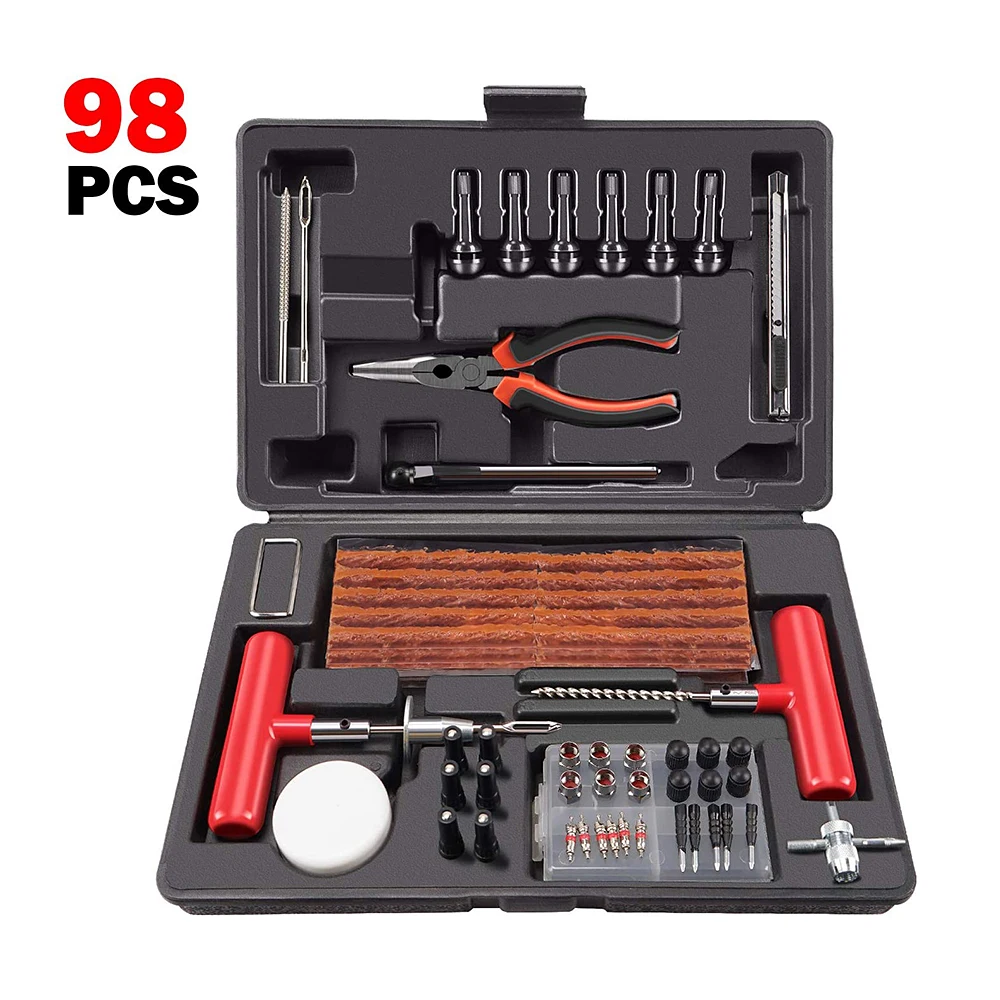 

Новинка; Лидер продаж 98 шт./компл. для ремонта шин плагин комплект универсальные тяжёлые комплект для ремонта шин с защитой от проколов инст...