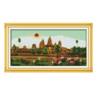 Набор для вышивки крестиком Angkor с пейзажным узором, набор для рукоделия, Набор для вышивки 14 шт., холст с принтом, хлопчатобумажная нить, домашний декор
