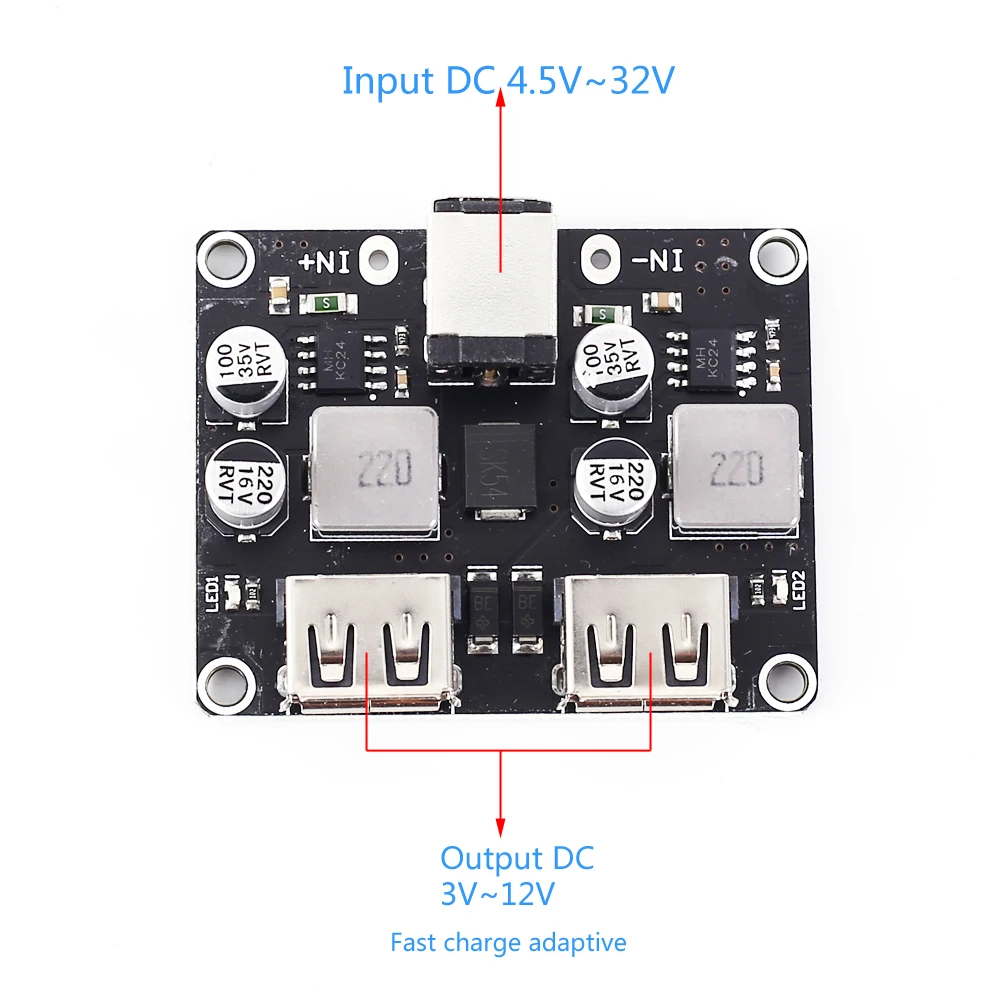USB Buck Зарядное устройство DC-DC Шаг вниз Питание модуль QC2.0 QC3.0 24 Вт 4-канальный