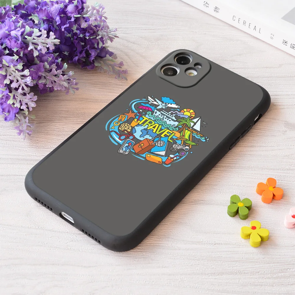 

For iPhone Travel Print Soft Matt Apple Case