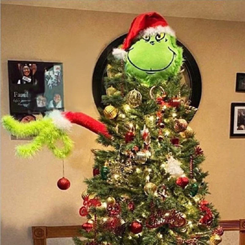 

Christmas Decorations New Year Furry Green Grinch Arm Ornament Holder for The Christmas Tree for Christmas Home Party