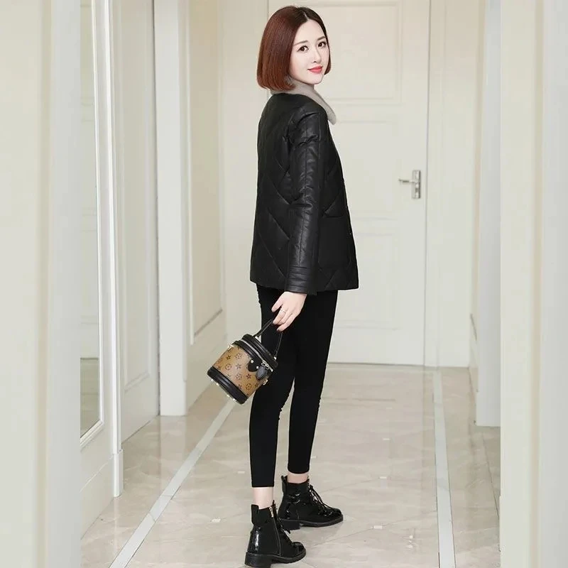 Female PU Leather Coat Cotton Jacket Women Korean Loose Short 2022 New Slim Cotton Thicker Fur Collar Thinner Coat Tide A710