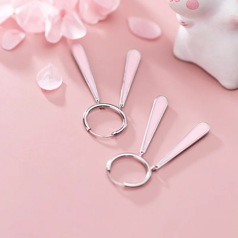 Trustdavis модные серебряные серьги-кольца с розовыми кроличьими ушками из