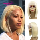 Прямой короткий парик Боб бразильские человеческие волосы Remy парик 13x1 T часть парик на сетке спереди естественный цвет блонд 613 предварительно выщипанная линия волос