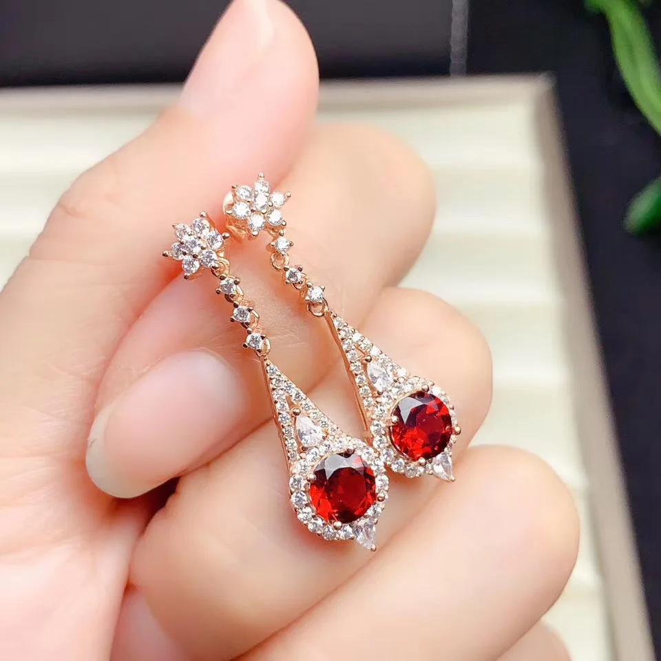 Natural Garnet Earrings S925 Sterling Silver White Gold &amp Rose Crimson Jewel Vintage Court Style Gift for Women | Украшения и