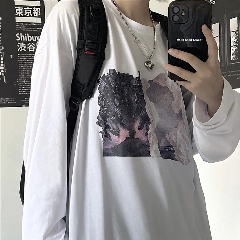 

Autumn And Winter High Street Ice Fire Printed Long Sleeve T-shirt T Shirt Women Tshirt Harajuku Vintage Tops