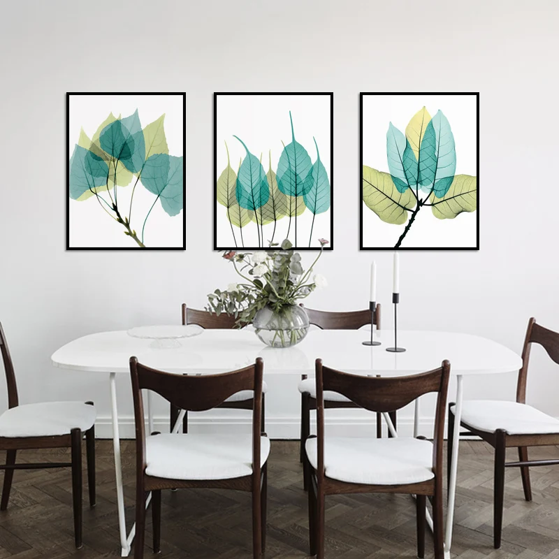 Домашнее украшение Настенная картина с зелеными листьями без рамки для гостиной