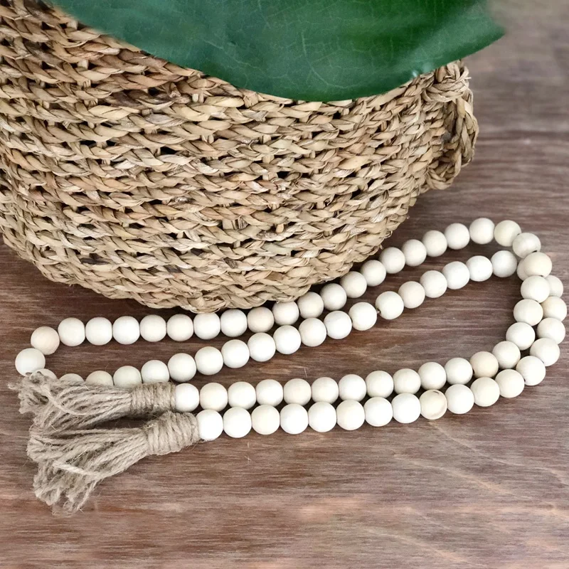 

European Wooden Bead Garland With Tassels Rustic Home Decor Kid Room Wall Hanging Ornament Home Decor