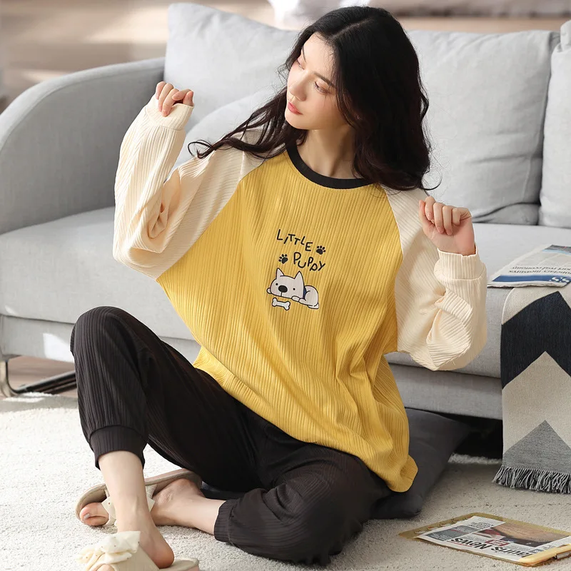 2021 Autumn and Winter Women's Pajamas Long-sleeved Two-piece Loose Casual Home Wear Pijamas Women Pajama Set Women Sleepwear
