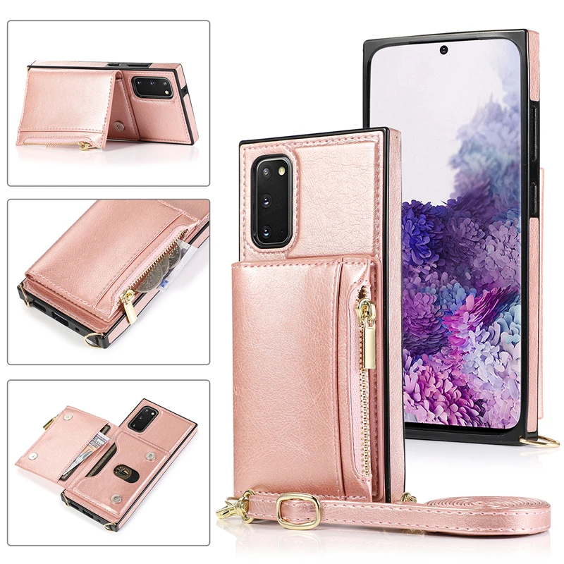 luxury crossbody strap leather zipper wallet phone case for samsung s20 fe s9 s10 note 20 10 9 a905g card stand holder cover free global shipping
