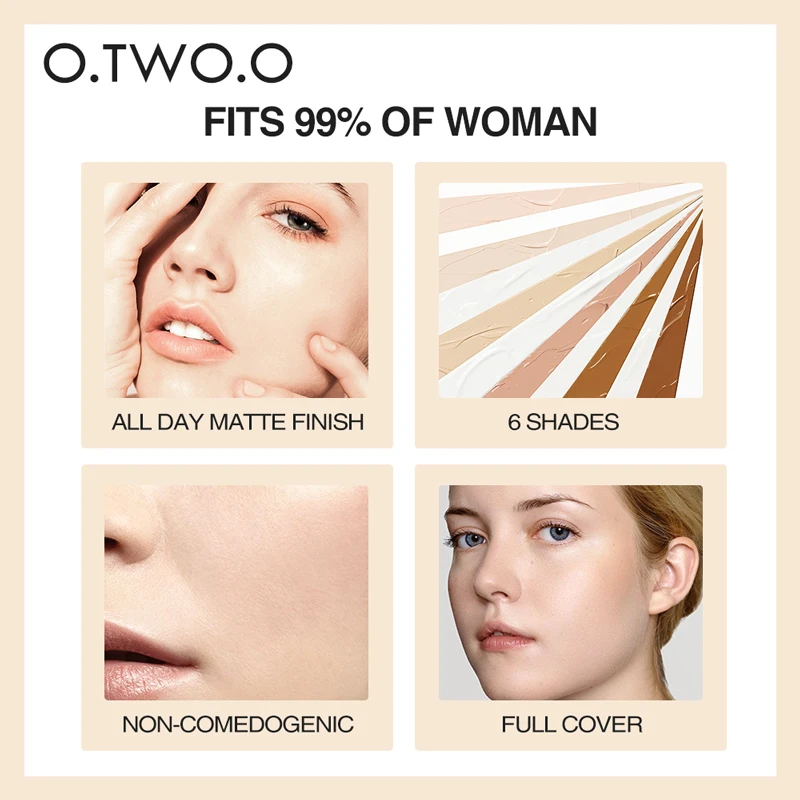 O.TWO.O Black Foundation Matte Cosmetics For Face Concealer Full Covering Moist Liquid Natural Whiten Makeup Base | Красота и