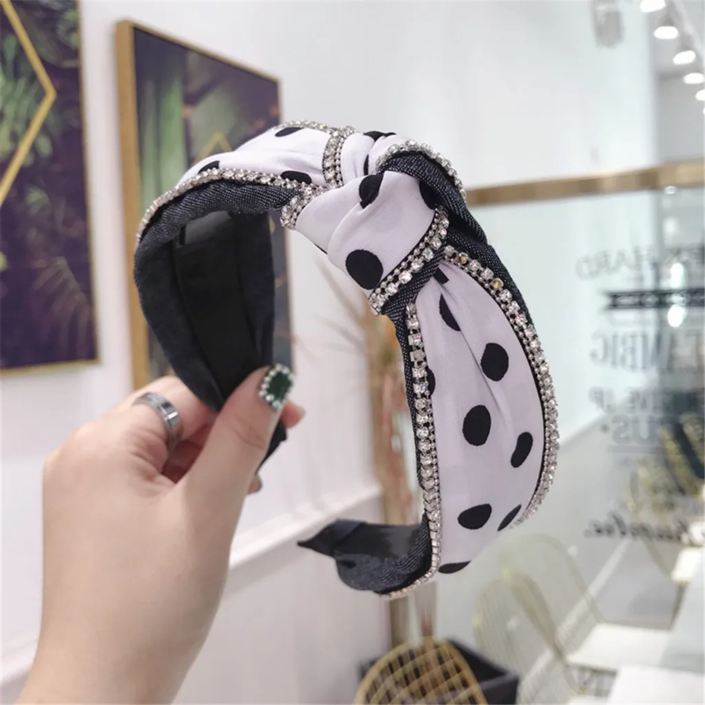 Стразы в горошек дизайнерские женские повязки для волос Дамская ткань с бантом
