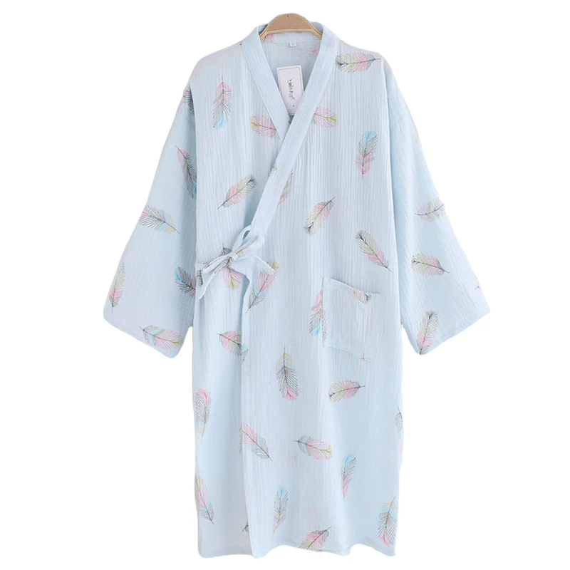 

Hasfia Kimono Robes Spring Cotton Homewear Womens Casual Printed Crepe Nightgown Ladies Comfort Cardigan Bathrobe One/Plus Size