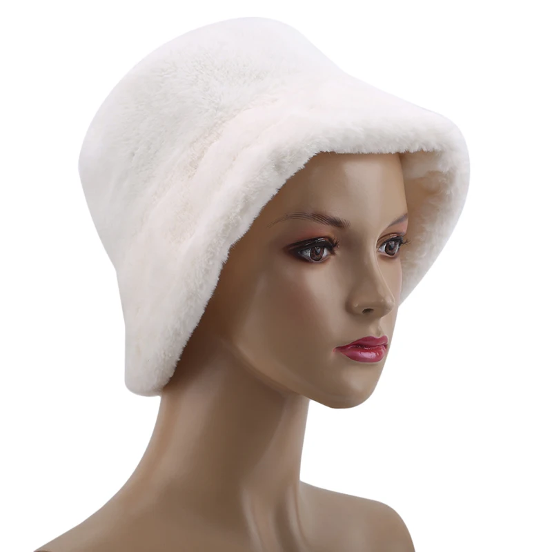 

Fashion Faux Fur Winter Bucket Hat For Women Girl Solid Thickened Soft Warm Fishing Cap Outdoor Vacation Hat Cap Lady Panama