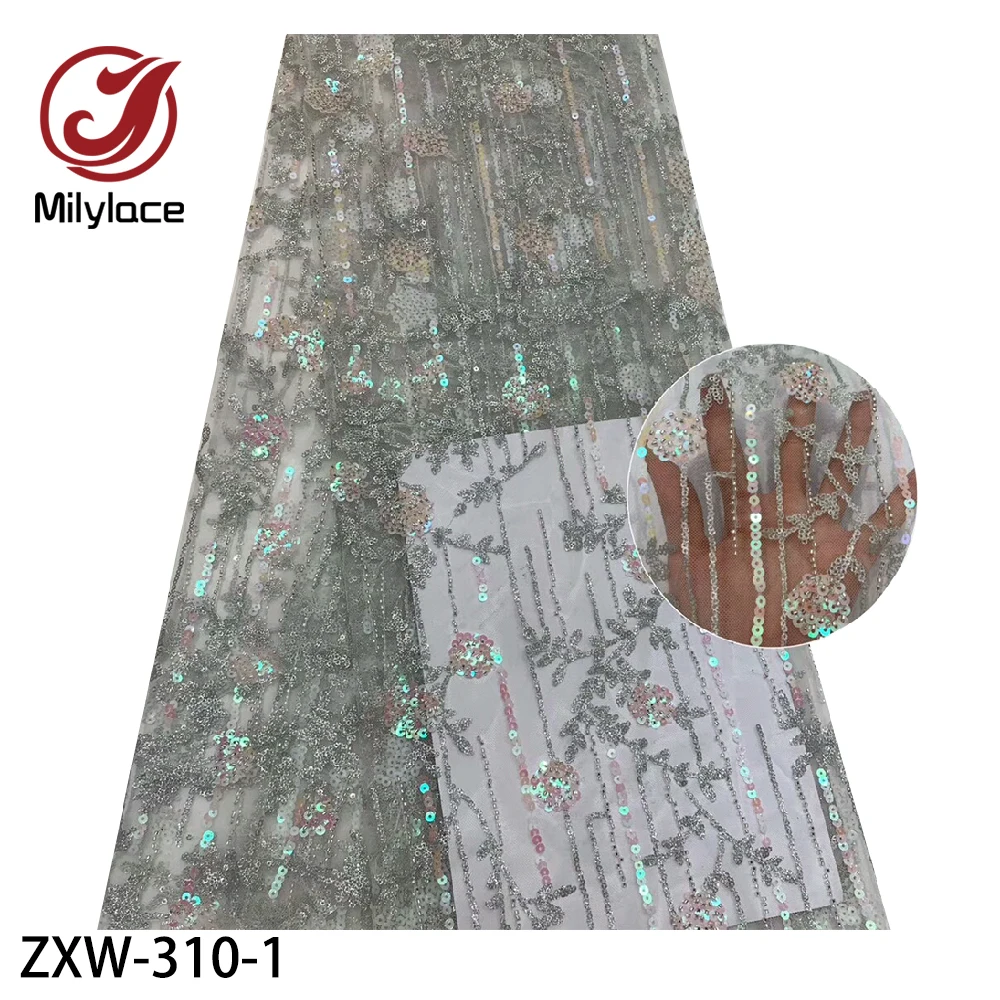 

Luxury Sequins Shiny Beads Embroidery French Mesh Lace African Sequins Lace Fabric for Fashion Clothes Fabric 5yards ZXW-310