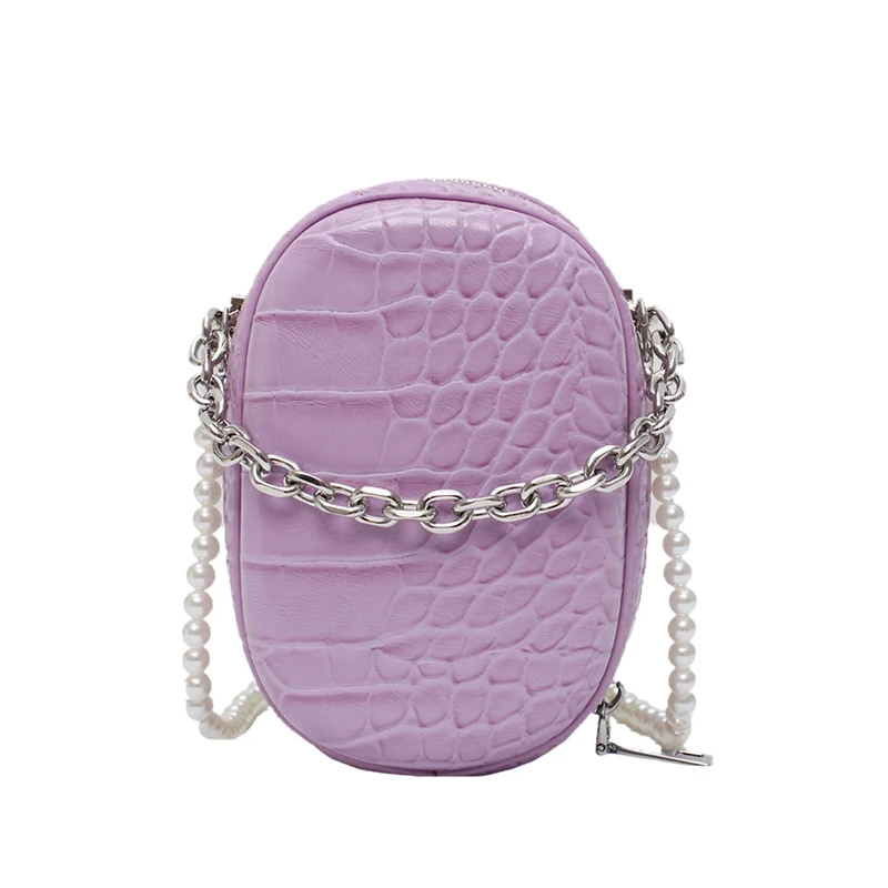 Мини-сумки через плечо с крокодиловым узором и жемчужной цепочкой для женщин 2020