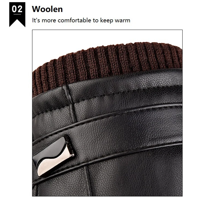 

Men Gloves PU Leather Press Screen Outdoor Winter Gloves Driving Gloves