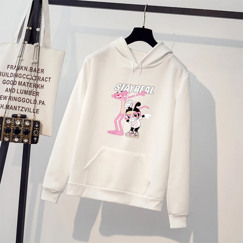 

Letter Women Hoodies Harajuku Casual Coat Two Layers Hat 2020 Winter Fleece Pink Pullover Thick Loose Sweatshirt Female