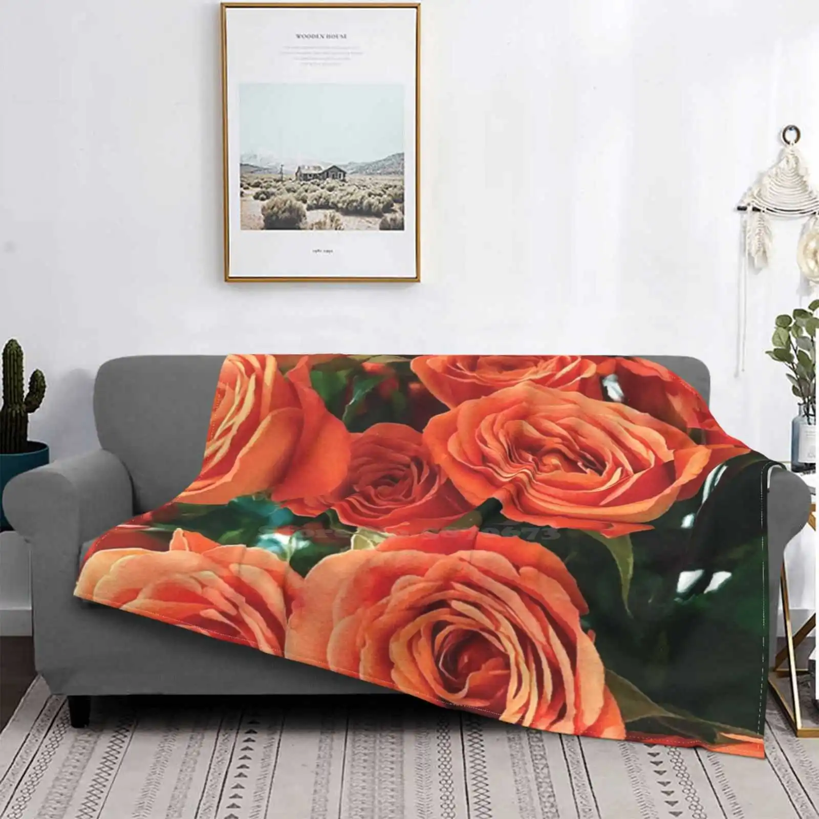 

Just Orange Roses Fashion Soft Warm Throw Blanket Roses Rose Bunch Orange Nature Sunlight Day Mini Roses