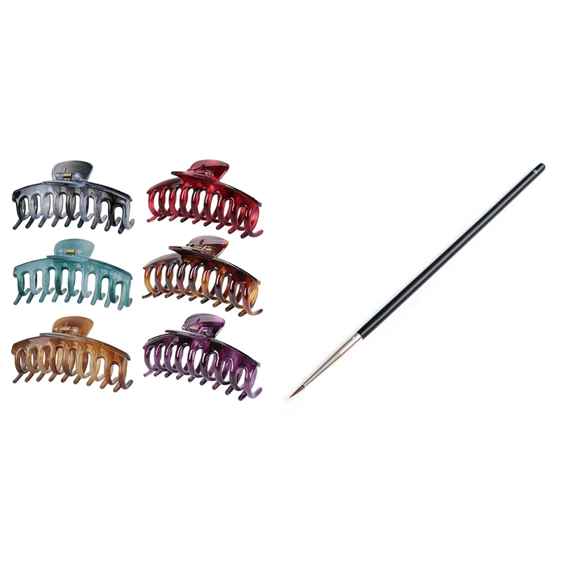 

6Pcs Large Hair Claw Clips Hair Clips For Women Hair Claws With 1Pcs Women Eyeliner Brushes Eyeshadow Eye Brow Brush