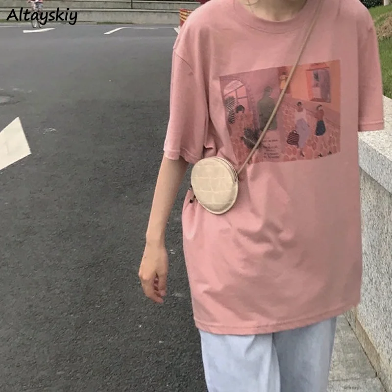 

Women Short Sleeve T-shirts Printed Lovely Japan Style Streetwear Daily Chic Harajuku Loose Leisure Retro Students All-match Ins