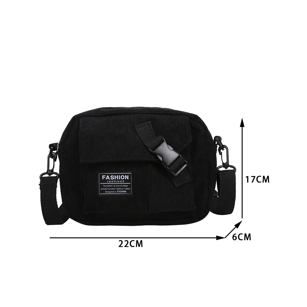 

Women Fashion Crossbody Bag Corduroy Girls Shoulder Handbag Solid School Top-handle Satchel Multi Pocket Buckle Purse 2021 Trend