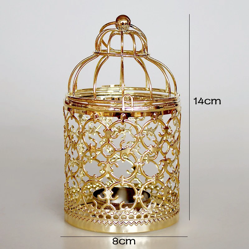 

1PC Vintage Bird Cage Cylinder Candle Holder Golden Hollow Iron Candlestick Metal Lantern Decor Crafts for Home Wedding Party