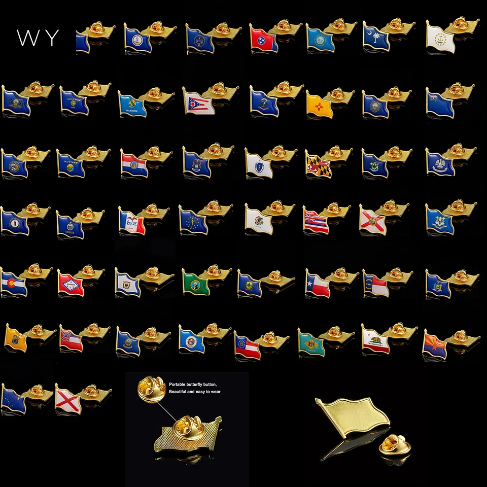 

USA All 50 States Metal Enamel Pin and Brooches States Flag Lapel Pin Waving Brooch Badge Patriot Collectible