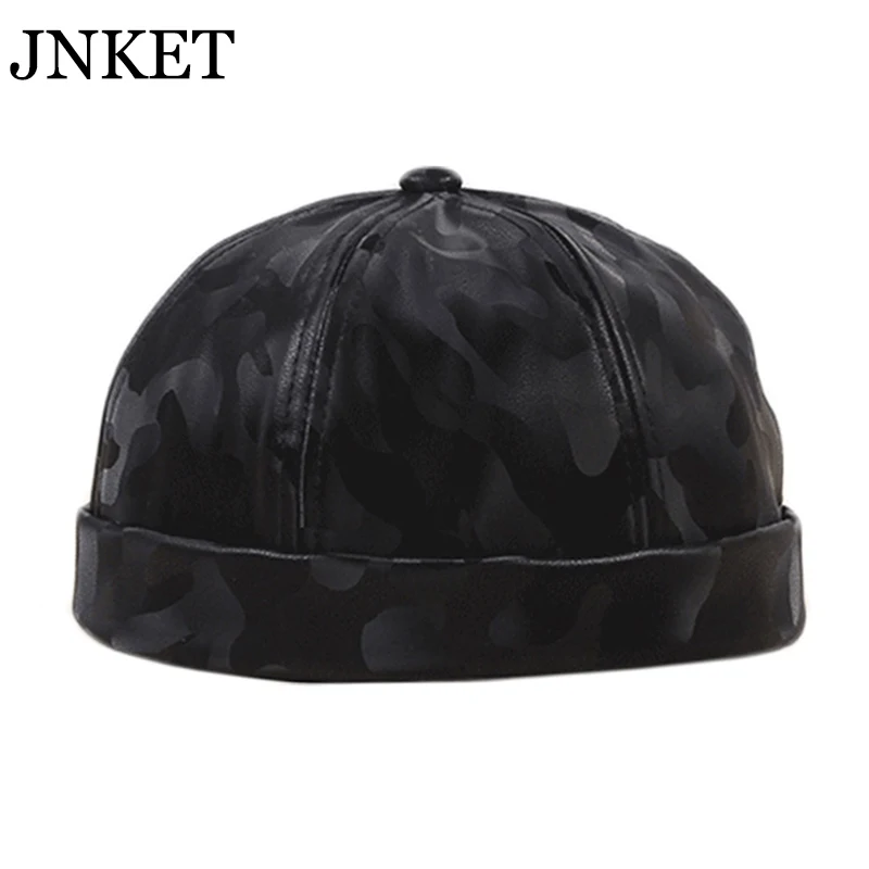 

JNKET Fashion PU Leather Cap Men Women‘s Skullcap Sailor Cap Beanies Hat Brimless Hat Hip Hop Cap Casual Pumpkin Hat Bonnet