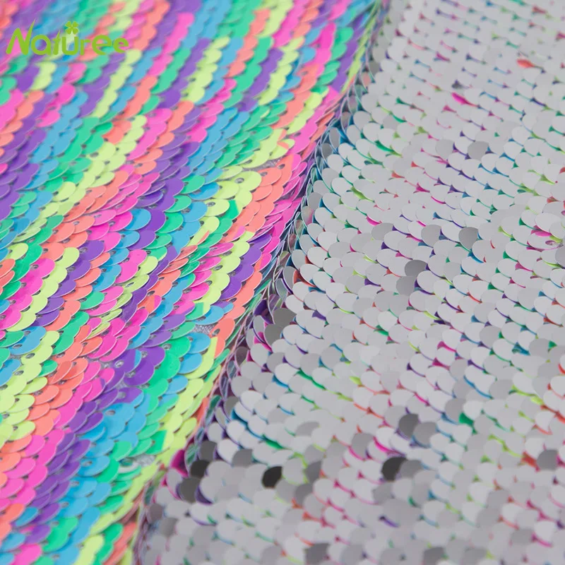 Двусторонняя ткань с блестками ширина 122 см двусторонняя 5 мм радужная свадебное