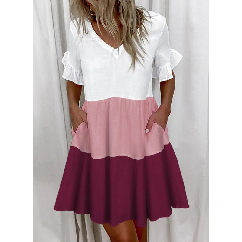 

Summer Ruffles Casual Loose V-Neck Dress Women Short Sleeve Floral Print Woman Dress Plus Size 2021 White Beach Dresses Vestidos