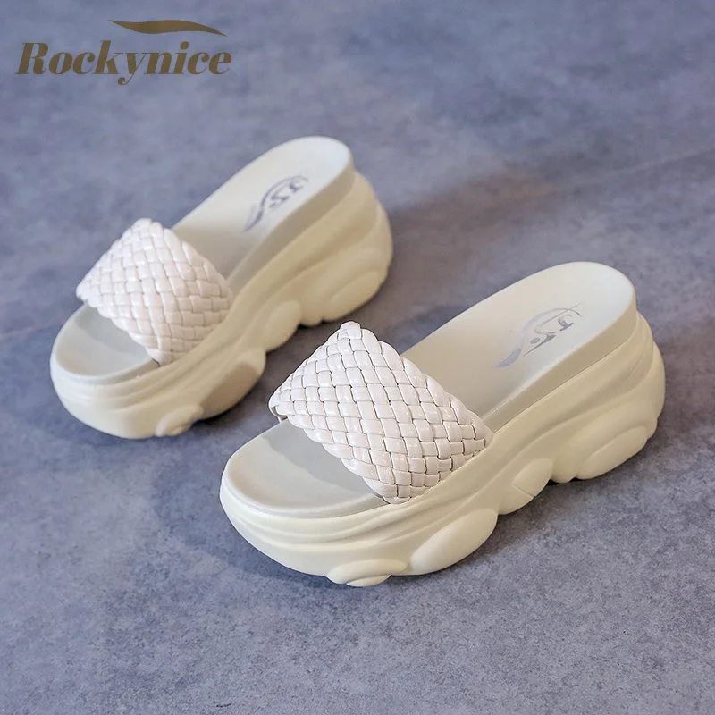 

New Summer Beach Sandals Women 9CM Wedges Slippers Ladies Platform Peep Toe Chunky Slides Flip Flops Woman Outdoor Casual Shoes