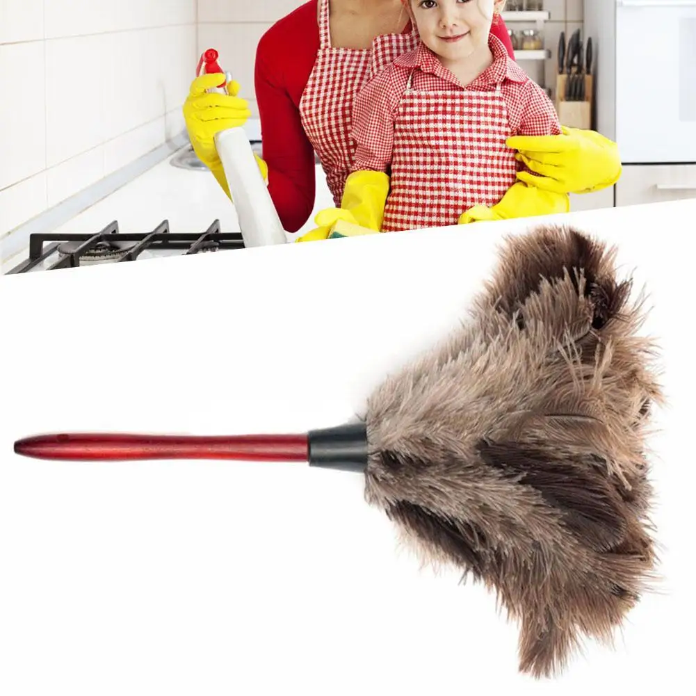 Антистатическая щетка из меха страуса 35 см натуральная серая для удаления пыли с