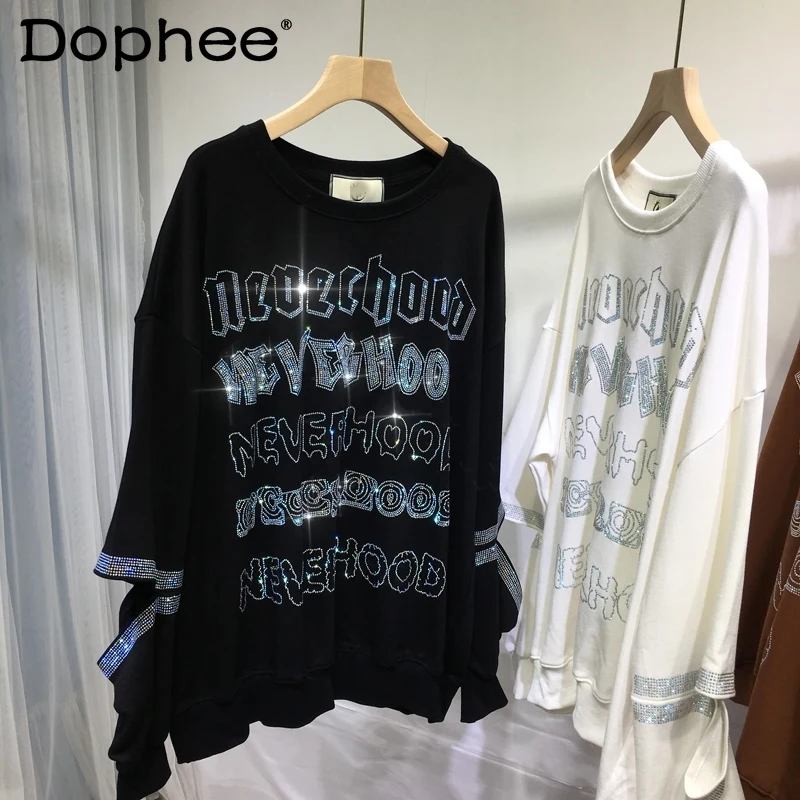 

Толстовка Женская с вышивкой, тонкая худи с длинным рукавом, с круглым вырезом, свободная кофта средней длины с надписью, большие размеры, ос...