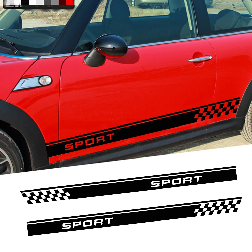 

2Pcs Sport Racing Plaid Car Hood Door Fender Skirt Side Stripes Vinyl Decal Sticker Car Body Decoration Sticker Accessories