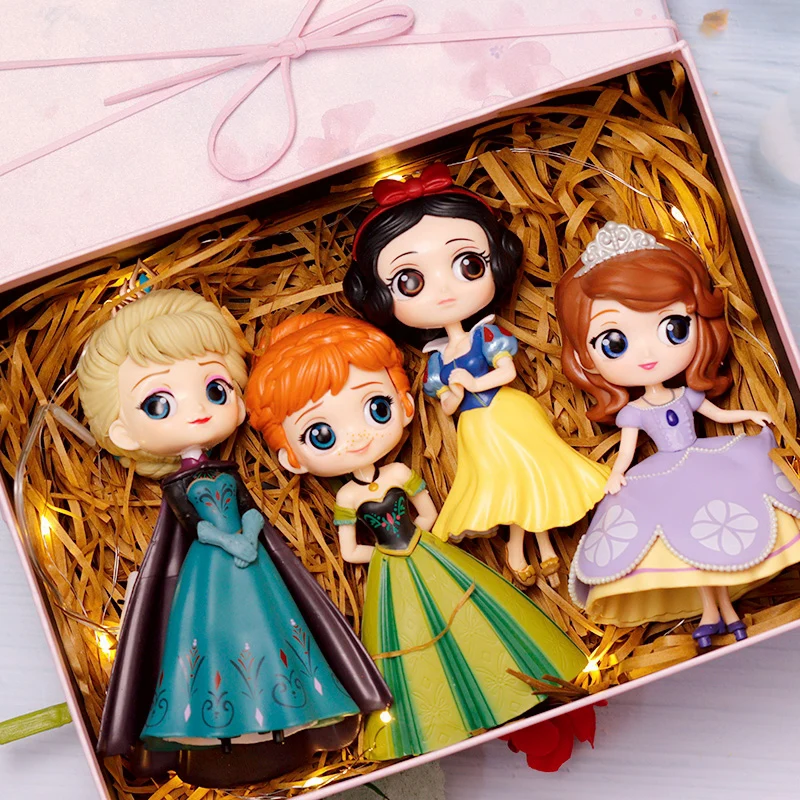 

HOT 25 Style Disney Princess Q Posket Princess Snow Elsa & Anna clown PVC Anime Dolls Figures Collectible Model Kid Toys Gift
