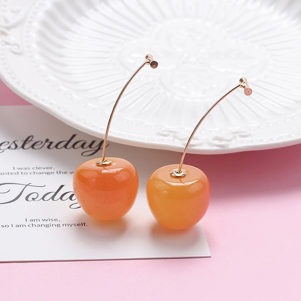

Cute Simulation Cherry Sweet Drop Earrings Resin Hot Sale Line Pendientes High Quality For Women Girl Student Fruit Earring Gift