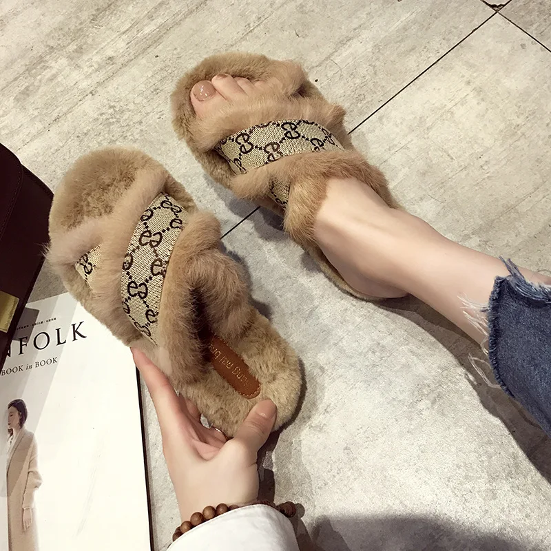Сандалии женские зимние без застежки из искусственного меха|Тапочки| |