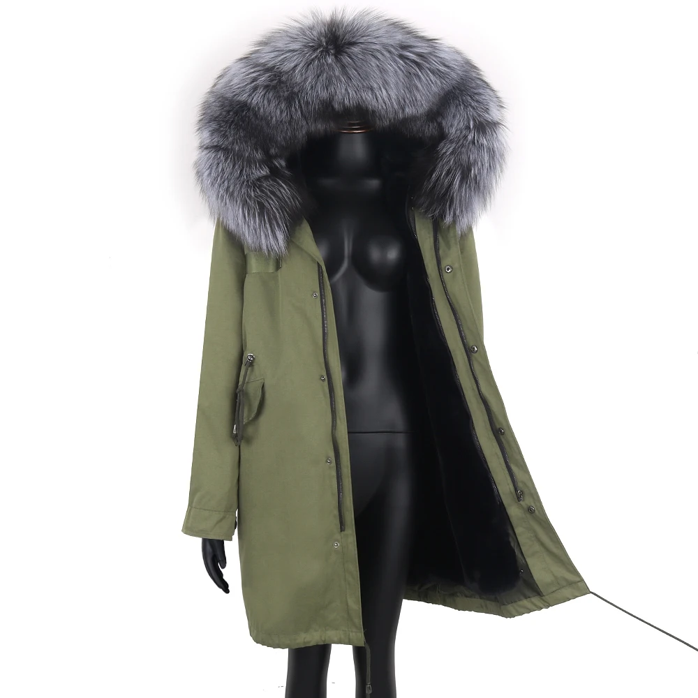 2022 Women Waterproof Long Parka Female Winter Jacket Real Fur Coat Natural Silver Fox Fur Collar Warm Streetwear Detachable