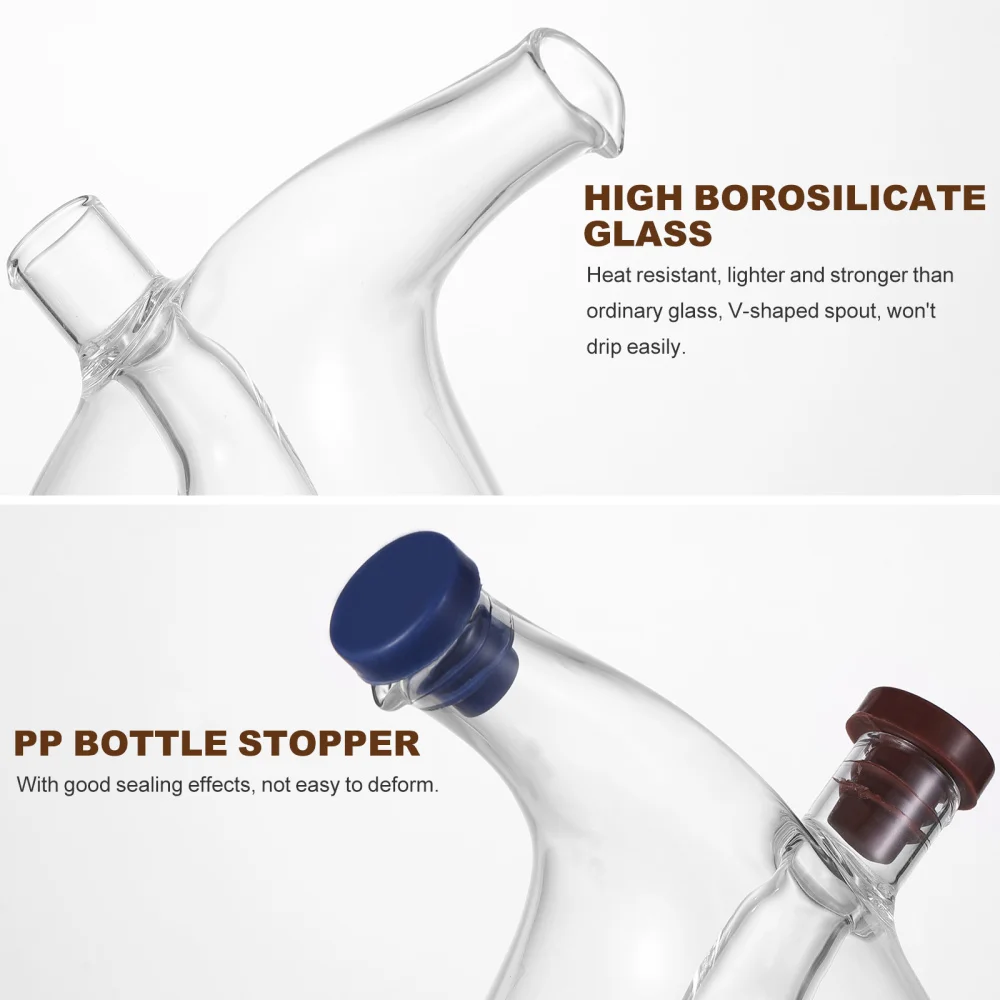 

UPKOCH 2-in-1 Dual Usage Dispenser Leakproof High Temperature Resistance Oil and Vinegar Bottle Double Pourer Spout Stopper for