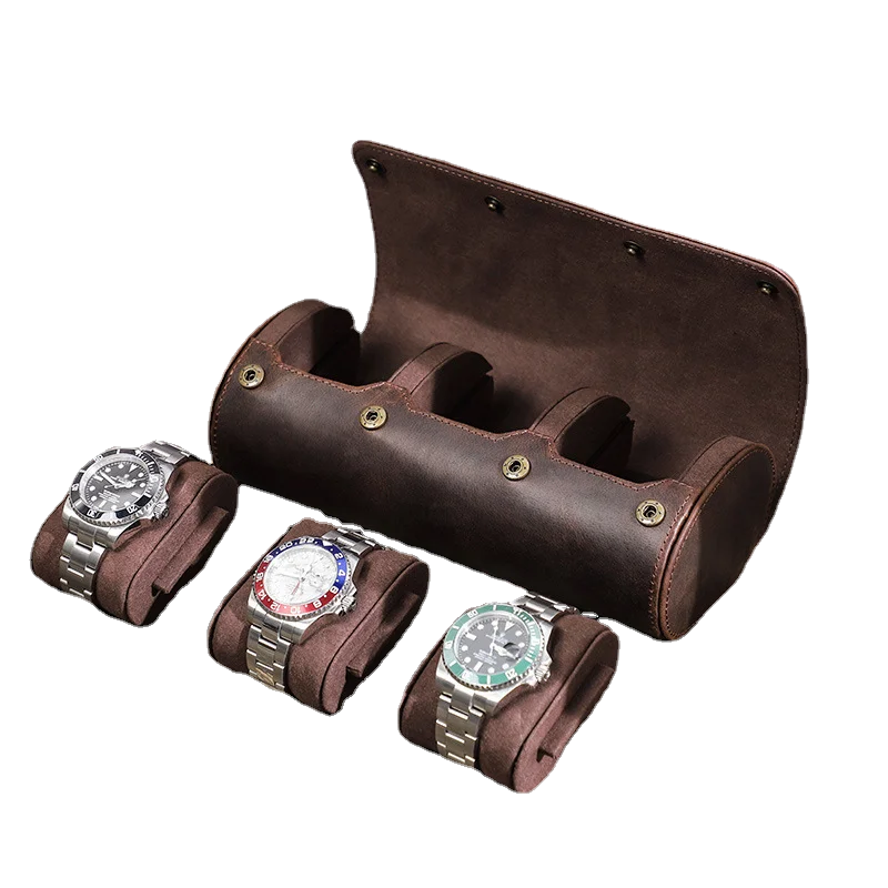 

Новый Ретро кожаный футляр для хранения часов Crazy Horse три упаковки портативная овальная креативная коробка для часов для путешествий на отк...