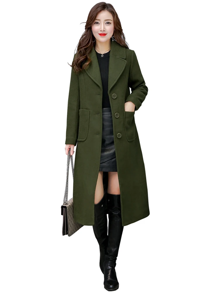 Осень Зима Шерстяное Пальто Женщин Тонкий Средний Длинный Корейский Дамы