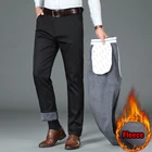 Зимние мужские флисовые повседневные брюки, утепленные, деловые, модные прямые, синие, черные, хаки, вельветовые брюки, мужские